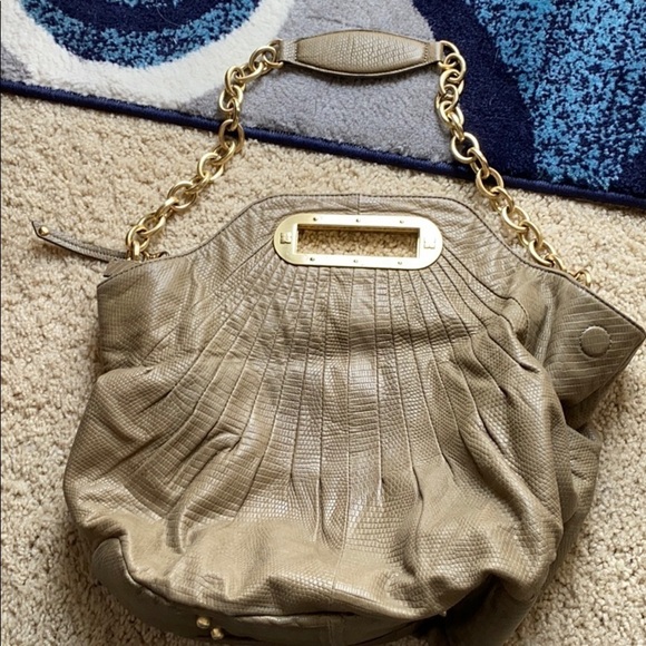 BCBGMAXAZRIA tan snakeskin leather tote - Picture 1 of 6